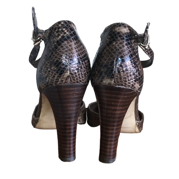 Banana Republic 3.5”Heels Faux Snakeskin Brown/Black w/Ankle strap Size 6.5 - Picture 3 of 6